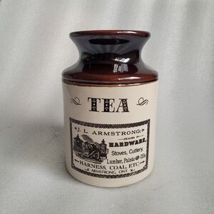Vintage Beauce Abenakis Ceramic Tea Storage Jar With Victorian Print